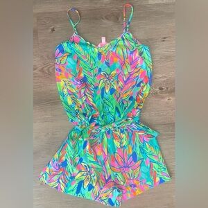 Lilly Pulitzer Deana Hot Spot Bright Colorful Clinched Waist Silky Romper S